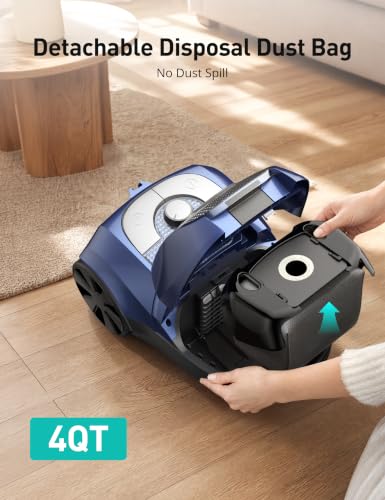 Image of Aspiron Canister Vacuum, 1600W /40Kpa Canister Bagged Vacuum,4QT Dust Bag, H13 HEPA Filter, 5 Tools, Pet-Friendly,Variable Power Control,for Carpets, Hardwood Floors, Stairs, Pet Hair, Household,Car
