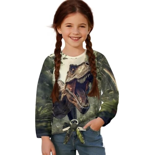 Cute Shirts for Girls 5-12 Long Sleeve Tops Crew Neck Tie Front Shirts Fall Clothes