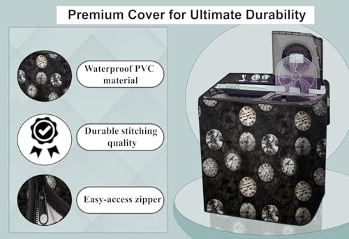 Image of Stylista PVC Washing Machine Cover Compatible for GODREJ 9KG Semi-Automatic Top Loading WSEDGE DIGI 90 5.0 PB2 M WNRD, Analog Pattern Black