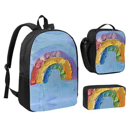 Mochila ligera de arco iris 3 en 1 con espalda acolchada y estuche 2