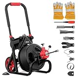 POPULO Drain Cleaner Machine 75Ft x 1/2Inch, 700W Drain Cleaning Machine Fits 2 Inch to 4 Inch Pipes, Portable Electric Drain Auger Cleaner with 8 Cutters