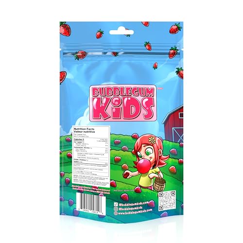 Image of Bubblegum Kids Daisy's Strawberry Field Sugar Free Gum | Strawberry Flavor Sugarless Gum with Xylitol | Low Calorie Candy Alternative for Kids & Adults | Resealable Bag, 55 Pieces Per Pack, 6 Pack