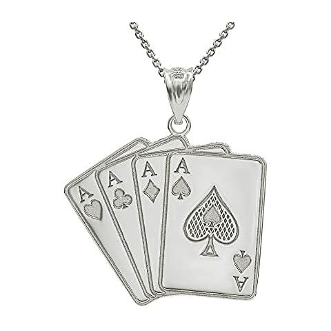 Men's Fine Jewelry Certified Sterling Silver Personalized Engraved Four of a Kind Aces Playing Cards Name Pendant Necklace, 20" Cover