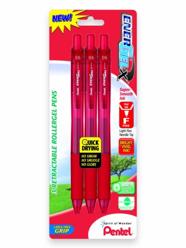 Stylo a encre gel Pentel Energel-X rouge de 0.5mm à pointe aiguille fine pour correction de copies