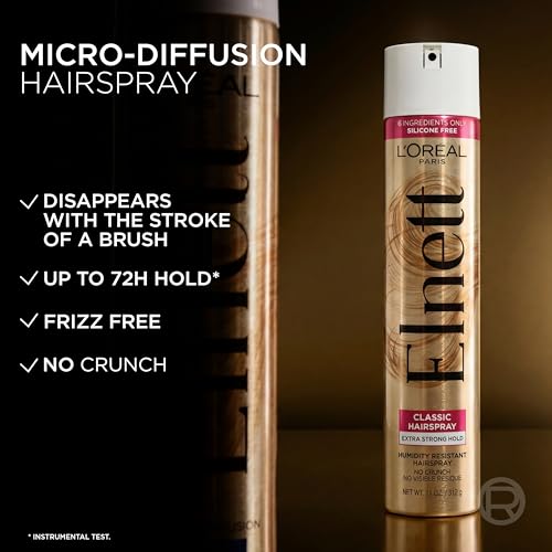 L'Oreal Paris Elnett Classic Hairspray, Suitable for Color Treated Hair, up to 72-Hour Extra Strong Hold Formula with Humidity Resistant Frizz Control, Hairspray with Soft, Brushable Finish, 11 oz - image 3