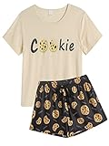 VENTELAN Women's Cute Cartoon Print Tee and Shorts Pjs Set XS-XXXL Apricot