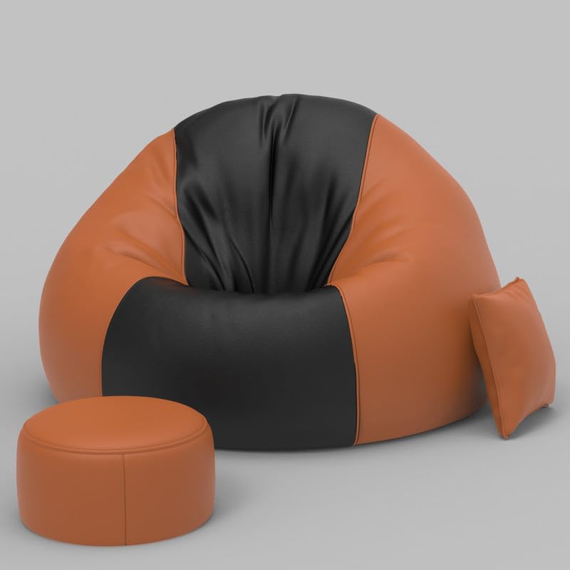 Image of Biggie Bean Bag 7XL Bean Bag Chair with Beans Filled - The Classics Bean Bag Sofa - Combo Set-Styled for Elegance with Free Cushion & Footrest (Matching Color : Yfovo Black Tan-Brown)