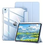ZKTUYU for iPad (A16) 11th Generation Case 11 inch 2025 / iPad 10th Generation 10.9 inch 2022, Transparent Clear Hard Back Tri-fold Stand Smart Case with Pencil Holder, Auto Wake/Sleep, Blue