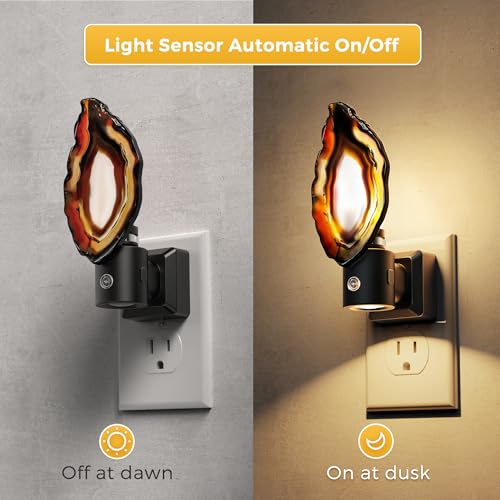 Image of L LOHAS LED Night Light, Night Lights Plug into Wall, Agate Nightlight | Dimmable Dusk to Dawn Sensor, Rotating, Healing Stone Agate Decorative Nightlight for Bedroom, Living Room [2 Pack]