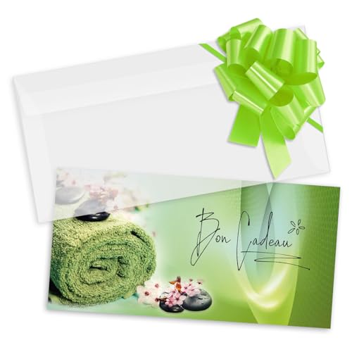 Formulaires bons cadeaux pour massage et bien-être avec enveloppes et rubans x100 POS BON