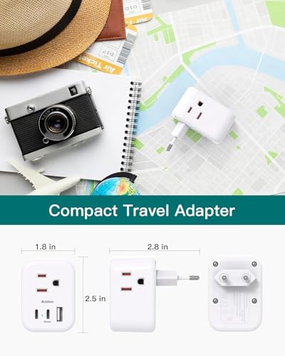 European Travel Plug Adapter, International Power Plug Adapter with 3 Outlets 3 USB Charging Ports(1 USB C), Travel Essentials to Italy,Greece,Israel,France, Spain (Type C) image 2