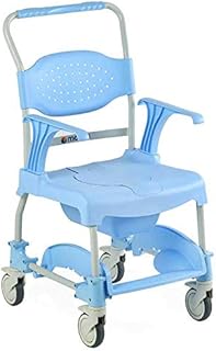 SILLA DE DUCHA MOEM, se puede acoplar directamente al inodoro, de serie viene con cubeta y tapa de asiento, reposabrazos y reposapié abatible