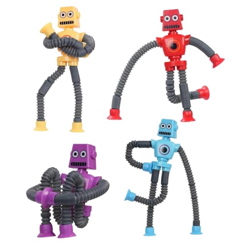 Zhwohyu 4 St&uuml;ck Teleskop-Roboter, Saugnapf-Spielzeug f&uuml;r Kinder, Sensorisches Giraffen-Teleskop, Anti-Stress Spielzeug f&uuml;r Kinder & Erwachsene