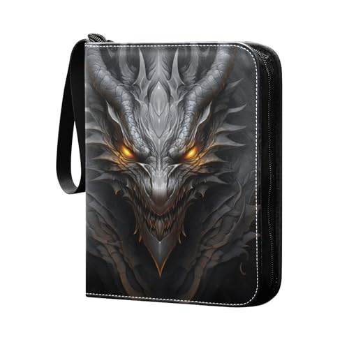 FLildon Black Dragon Card Binder 4 Pocket Trading Card Album Fits 400 Sports/Game Cards, PU Cover 3 Ring Card Collection with 50 Removable Sleeves