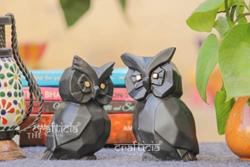 Image of Resin Owl with Baby Geometrical Animal Figurine for Good Luck Vastu Showpiece (6 inch, Set of 2)