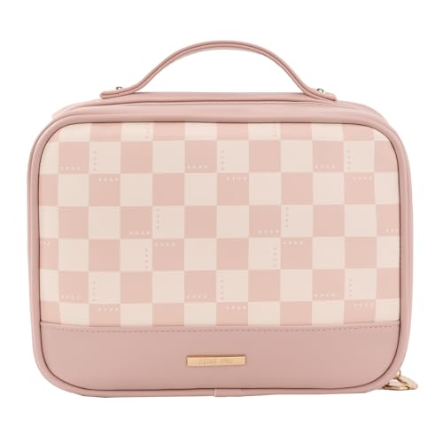 RIGHT AWAY Travel Toiletry Bag for Women, Waterproof Makeup Bag&Case, Portable Cosmetic Organizer Checkered Make up Bag for Full Sized Toiletries，Cosmetics and Travel-Size Accessories,Pink Checkered