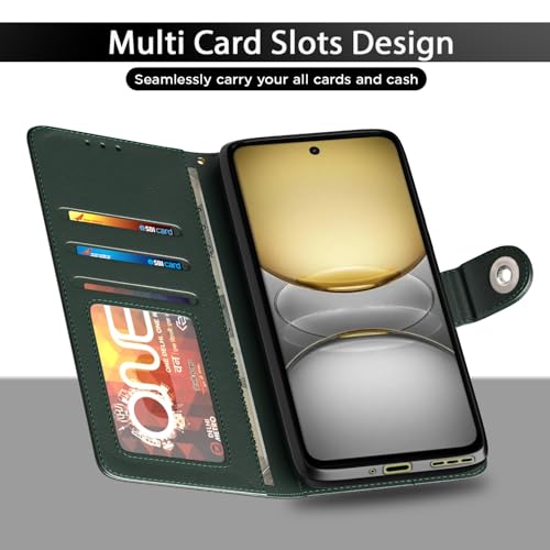 Image of Pikkme Flip Cover Leather Finish | Inside TPU with Card Pockets | Wallet Stand and Shock Proof | Complete Protection Button Flip Case for Realme C75(Green)