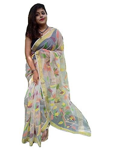 Sari jamdani de muselina festival de verano en color blanco puro tela india de 5.5 metros