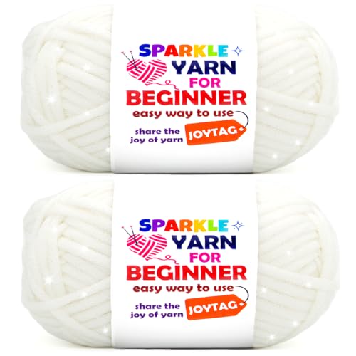 Image of 2 Pack Sparkle Beginner Crochet Yarn for Crocheting Knitting Multicolor Easy Crochet Yarn for Beginners(White)