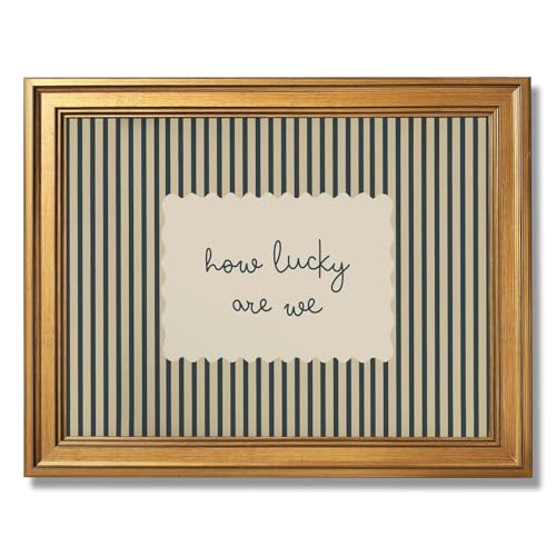 Framed How Lucky Are We Canvas Wall Art Green Striped Preppy Poster Old Money Decor Minimalist Typography Quote Print Neutral Vintage Aesthetic Artwork for Living Room Bedroom Dorm Home 24X36inch