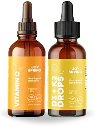 JoySpring Vitamin C + Elderberry Drops + Zinc Supplements for Kids Immune Support and Vitamin D Drops for Immune Support & Heart Health