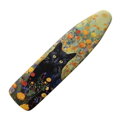 GLENLCWE Black Cat Floral Ironing Board Cover Standard Sizes 15x54 Inch,Cute Cat Print Iron Board Cover Replacement Protector with Elastic Edge and Hook and Loop Cover