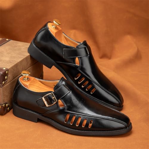 Men's Hollow Out Handmade Leather Closed-Toe Buckle Sandals Breathable Lightweight Slip-On Dress Shoes for Business Casual Weddings Party Formal Office2