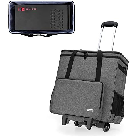 CURMIO Rolling Desktop Computer Carrying Case with Wheels, Double-Layer Computer Tower Travel Storage Bag with Detachable Dolly for PC Chassis, Keyboard and Mouse, Grey (Patent Pending) Cover