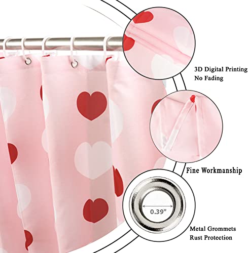 Gcirec S51-180X180-BTT-YFX06057-Q Valentine'S Day Shower Curtain, Weighted Bottom Romantic Love Theme Pink And Red Little Heart Fabric Bathroom Curtain Home Decor Waterproof Washable thumb #4