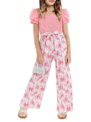 Kislio Girls Puff Sleeve Wide Leg Jumpsuit