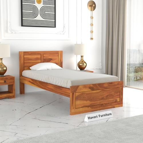 Image of Solid Sheesham Wood Single Size Bed Without Storage for Bedroom Living Room Single Cot for Home Wooden Palang for Hotel (Honey, Size 6 * 4)