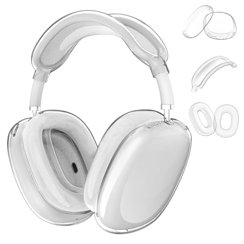 Image of ZORBES Silicone Case Cover for AirPods Max Headphones, Soft Clear TPU Anti-Scratch Ear Pad /Ear Cups /Headband Cover for AirPods Max, Sweat-Proof Transparent Protector Accessories, Transparent White