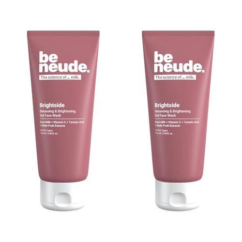 Image of Be Neude Brightside 100ml Detan & Brightening Gel Face Wash with Goat Milk, Vitamin C & Tartaric Acid for Dark Spot Removal, Pigmentation & Glow, Face Wash for Men & Women