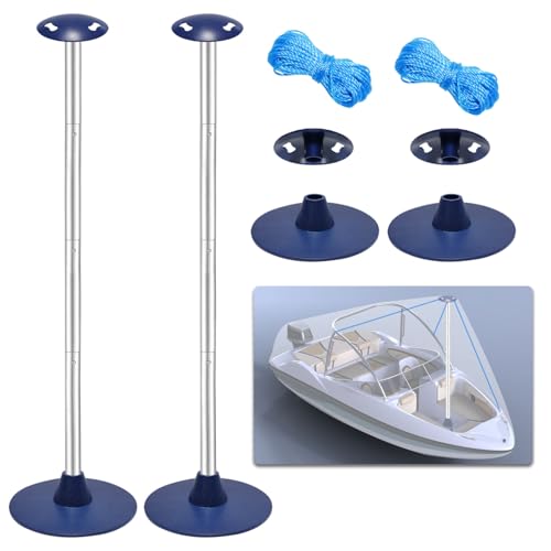GOOSO 2 Pack Boat Cover Support Poles Height Adjustable Support Poles Pontoon System for V-Hull/Pontoon/Bass/Jon Boat Cover Accessories with 2 Blue/Red PE Ropes (Blue)