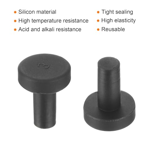 Image of uxcell High Temp Silicone Plug Mount Dia 3mm /0.12 inch t Shaped Rubber Stopper Hole Plugs for Powder Coating Plating Waterproof Plugs Sealing Plugs Black Pack of 12(OD 7mm)