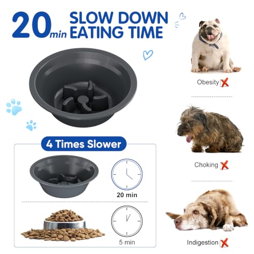 Image of XIAZ Elevated Dog Bowls Large Breed Raised Dogs Bowl Stand Large /Medium Sized Dog Slow Feeder Dogs Bowls Food Water Stands 5 Heights Adjustable 9 /11 /12 /14in Pet Feeder Dish Station