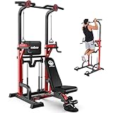 Power Tower Dip Station Pull Up Bar for Fitness Home Gym Workout,Multi-Function Adjustable Height Fitness Strength Training Exercise Equipment,with Power Elastic Ropes,Work Bench