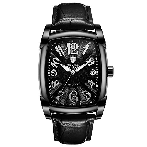 Preisvergleich Produktbild Herren Armbanduhr Automatisch-mechanische-Business Fashion Casual Armbanduhr-Kalender,leuchtend-Transpa... Rückseite-Premium Lederarmband -wasserdichte Armbanduhr@Schwarze Schale schwarze Oberfläche