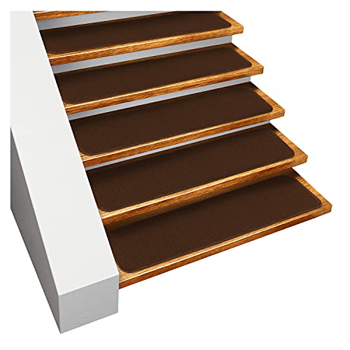 House, Home and More Set of 15 Skid-Resistant Carpet Stair Treads - Chocolate Brown - 9 Inches X 36 Inches