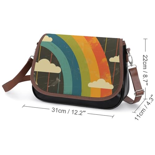Women's Handbag Rainbow Stripes Clouds Print Satchel Bag Leather Crossbody Bag Waterproof Messenger Bag2