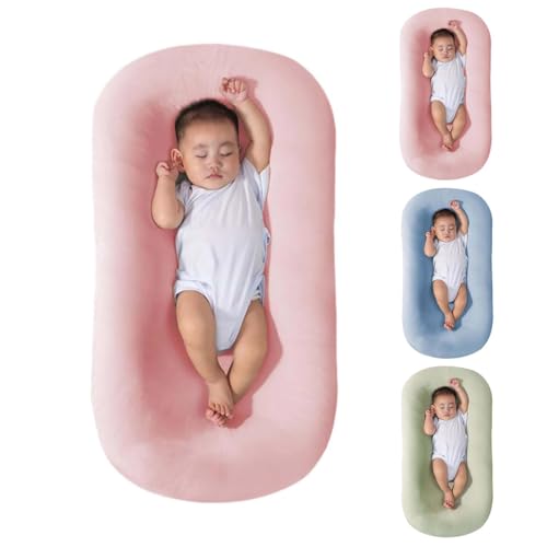 Baby Lounger, Baby Lounger Nest Sleeper for Newborn, Cotton Breathable & Soft Infant Lounger with 2 Machine Washable Cover, Portable Baby Floor Seat for Home and Travel (Pink)