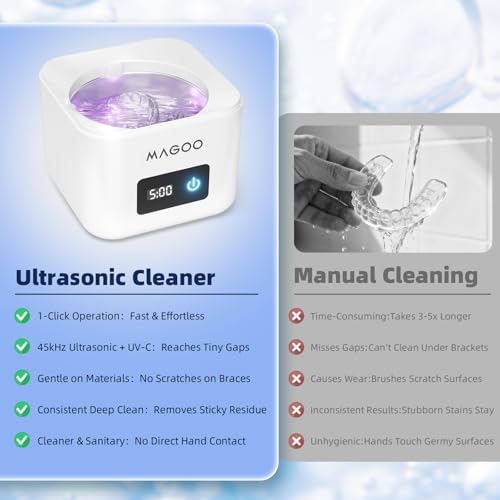 Image of Ultrasonic Retainer Cleaner Machine 45kHz 200ML Dual Modes | Denture Cleaner for Aligners Night Guards Braces Mouth Guards Toothbrush Heads,All-in-One Dental & Jewelry Cleaner