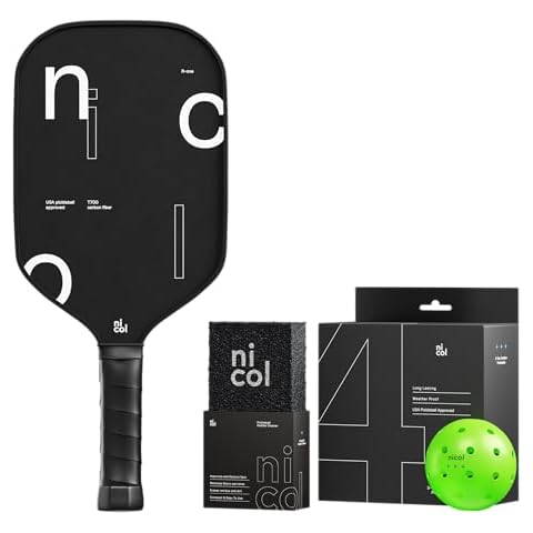 Nicol Pickleball Elite Performance Bundle: R-One Paddle (Design 1), Paddle Eraser & Cleaner, 3-Star Balls Cover