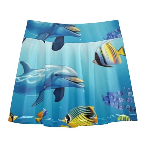 Athletic Shorts Girls Skorts Toddler Tennis Skirts Breathable Flowy Skirt Cute Dolphins Fish Blue 3t