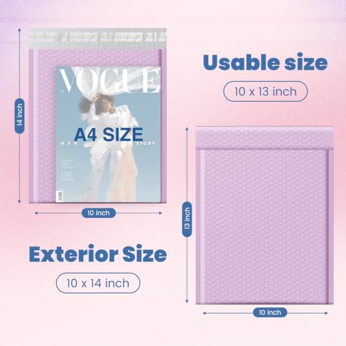Image of Fuxury Bubble Mailers 10x13 Inch Lavender 500 Pack, Opaque Padded Envelopes for Clothing, Books, Makeup & Accessories, Self Seal Shipping Bags for Small Business