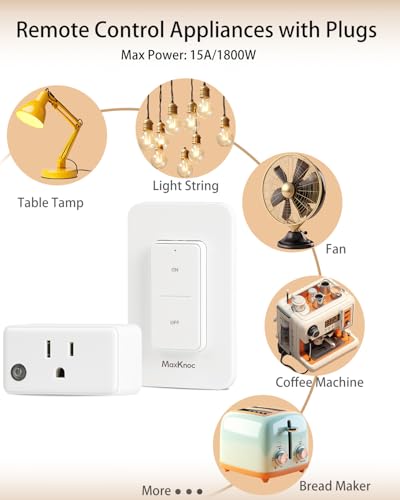 Remote Control Outlet, Wireless Wall Mounted Light Switch Kit, FCC & ETL Listed, Programmable and Expandable, No Wiring, 200Ft RF Range, 15A/1800W, 1 Remote + 1 Outlet