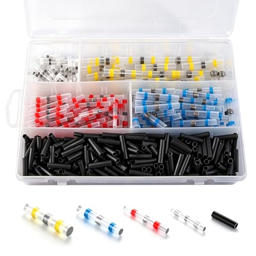 Gyism 500 Stück Lötverbinder Set mit Schrumpfschlauch Schrumpfverbinder Wasserdicht & Zugfest Wasserdichte Kabelverbinder Stromkabel Verbinder Lötverbinder für Kfz Marine Boot (Farbe)