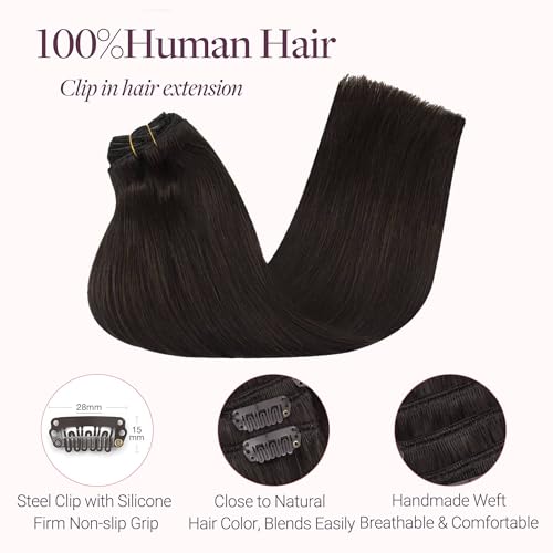 Image of GOO GOO Clip in Hair Extensions Real Human Hair Dark Brown Remy Extensions