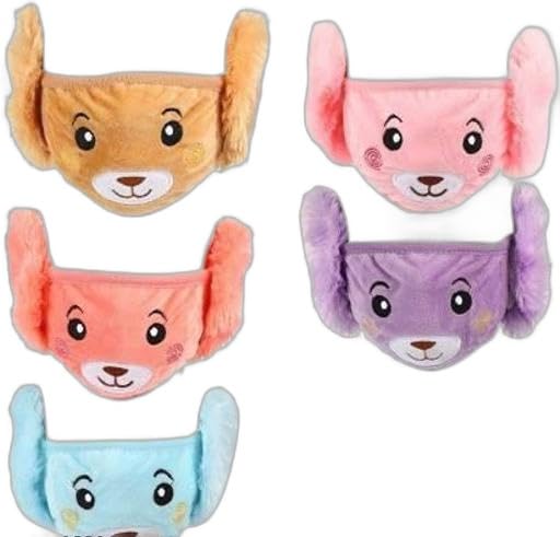 Reusable and Washable Cloth Cotton Teddy Face Mask for Kids with Warm Earmuffs-image-26