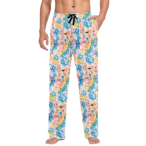 Rainbow Tie Dye Pattern Men Cotton Flannel Pajama Pants Mens Lounge Sleep PJ Bottoms S